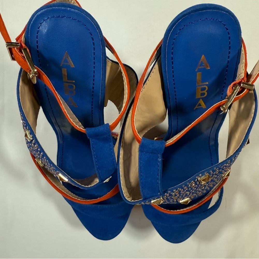 Alba Blue and Orange Studded Platform Heels - Picture 2 of 12